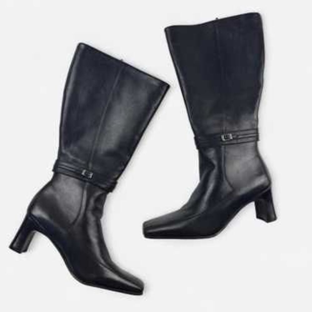 Naturalizer Black Leather Square-Toe Knee-High Boots Women’s 9M